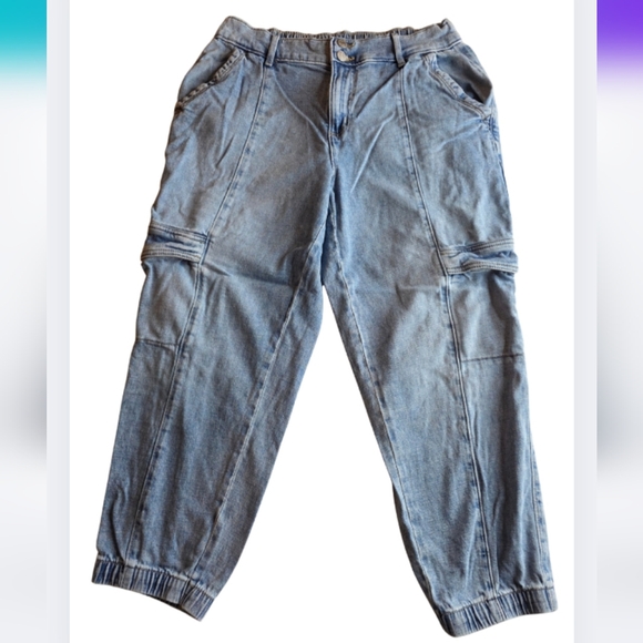 Sonoma Sz 8 Denim Cargo Jeans Light Blue Trendy Fall Cute Stretch Fun By-3170 - Picture 1 of 8